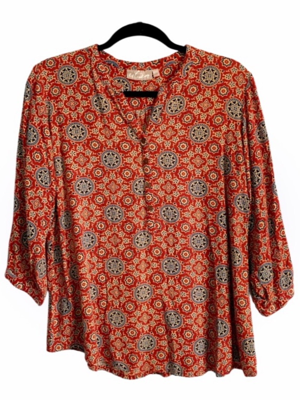 Utsa Boho Medallion Print Quarter Sleeves Top